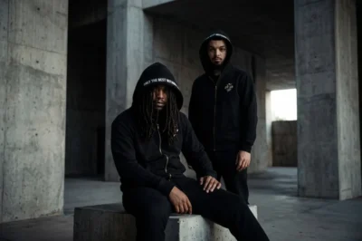Close-up of premium black streetwear hoodie detail by The The 10/10 Boys showing texture, fit, and limited drop quality.