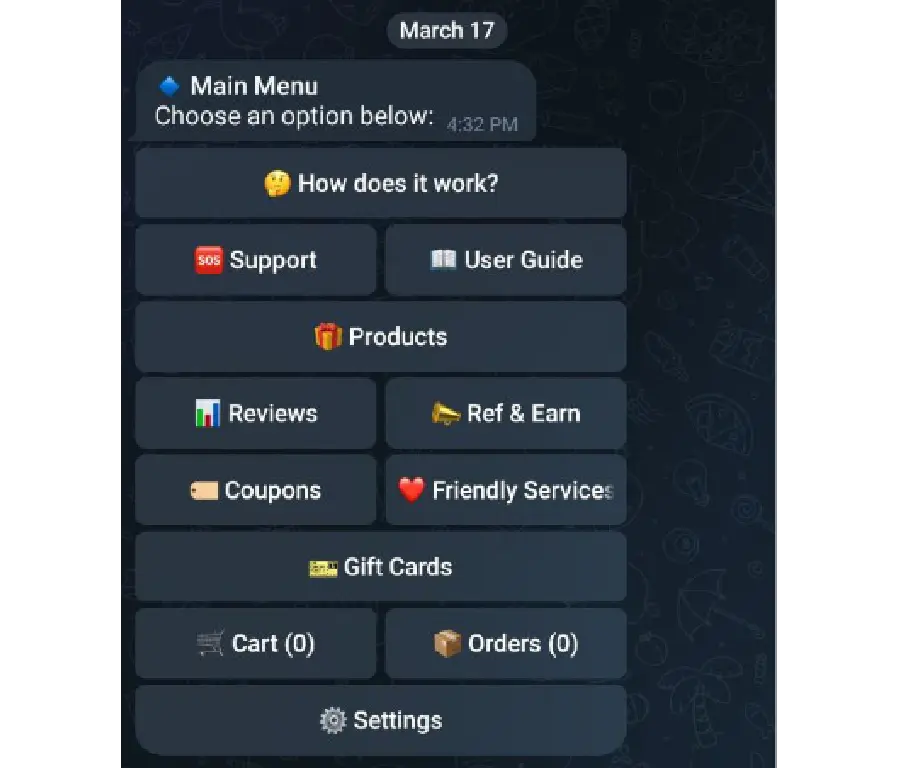 The 10/10 Boys Telegram bot main menu showing the Settings option