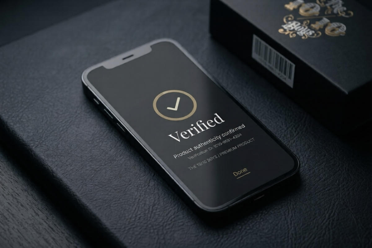 hone screen showing how to verify The 10/10 Boys product with an authenticity confirmation