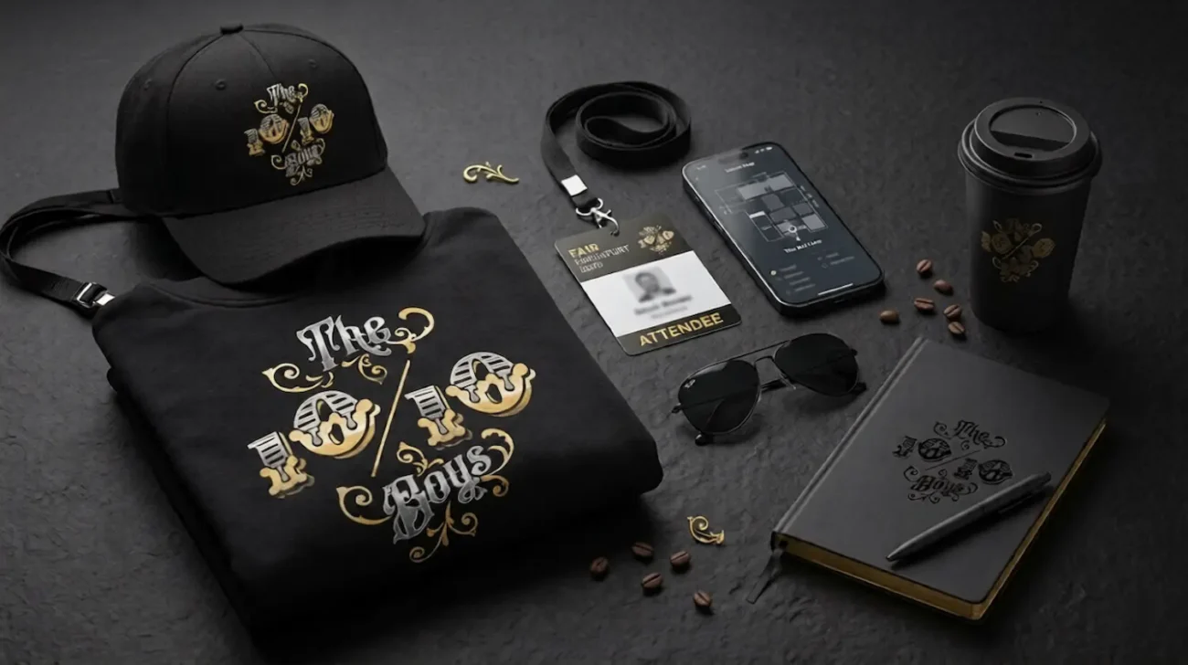 The 10/10 Boys at Shisha Fair 2026 streetwear essentials with cap, hoodie and event badge