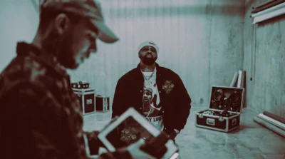 Smoke DZA in studio for the 10/10 Boys collaboration shoot