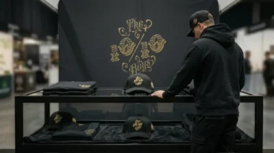 Stand 1010 Boys en Spannabis 2026 with visitor at The 10/10 Boys stand in Bilbao