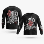 The 10/10 Boys black long sleeve shirt, front and back views