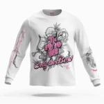 White long sleeve shirt with pink The 10/10 Boys Only the Best artwork, front view