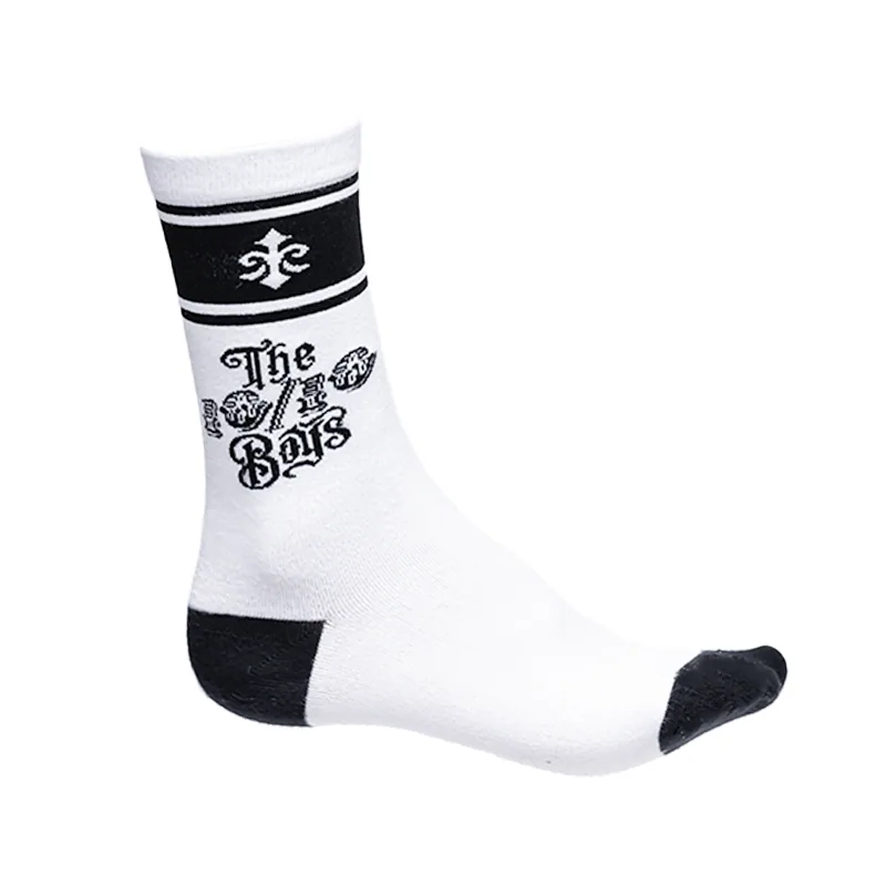 Black-Sock-1 The 10/10 Boys Black Socks — white crew sock with black toe, heel and fleur-de-lis cuff stripe