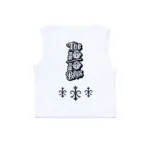 The 10/10 Boys white crop top — angled view of the fitted sleeveless cut