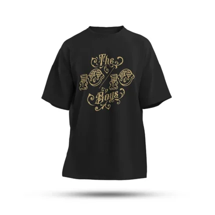 The 10/10 Boys OG T-shirt in black — front view with the gold gothic 10/10 Boys chest logo