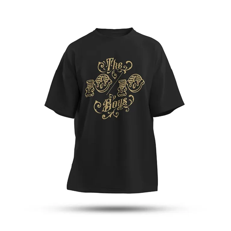 The 10/10 Boys OG T-shirt in black — front view with the gold gothic 10/10 Boys chest logo