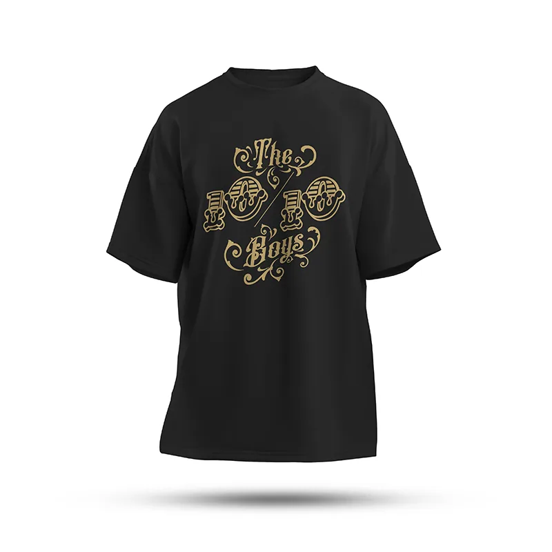 OG-T-shirt-Front The 10/10 Boys OG T-shirt in black — front view with the gold gothic 10/10 Boys chest logo