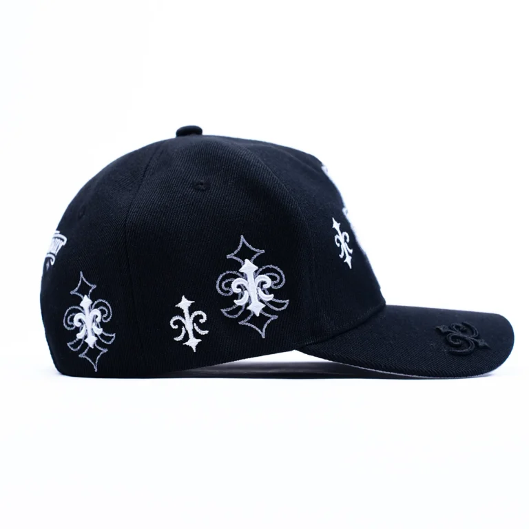 10/10 Boys Chrome ZeeZee black snapback with gothic embroidery and chrome detailing