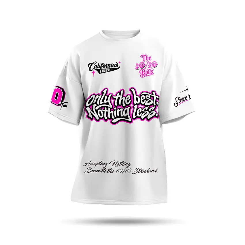 californias-finest-tee-pink-front California's Finest white t-shirt with pink print - front