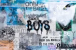 Detail of Panel 1 by GavinBrownArt: dripping BOYS lettering, Only the Best and a QR code under a gloss finish
