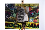 Marley Style Canvas by GavinBrownArt: yellow street-poster layers with Rock Jam lettering, full front view