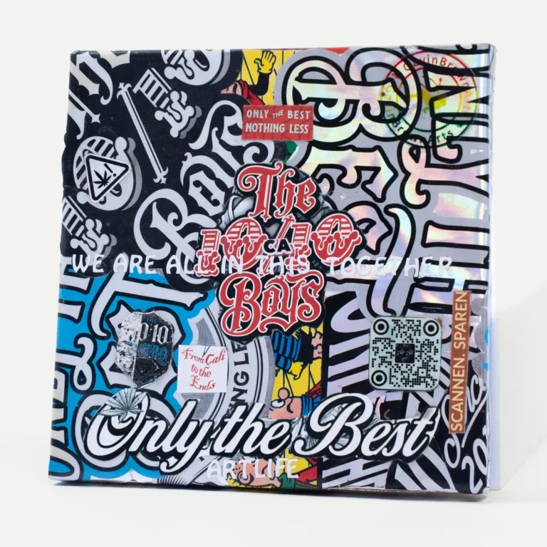 Stick It Art Mini Canvas No. 2 by GavinBrownArt: black, white and holographic stickers, front view