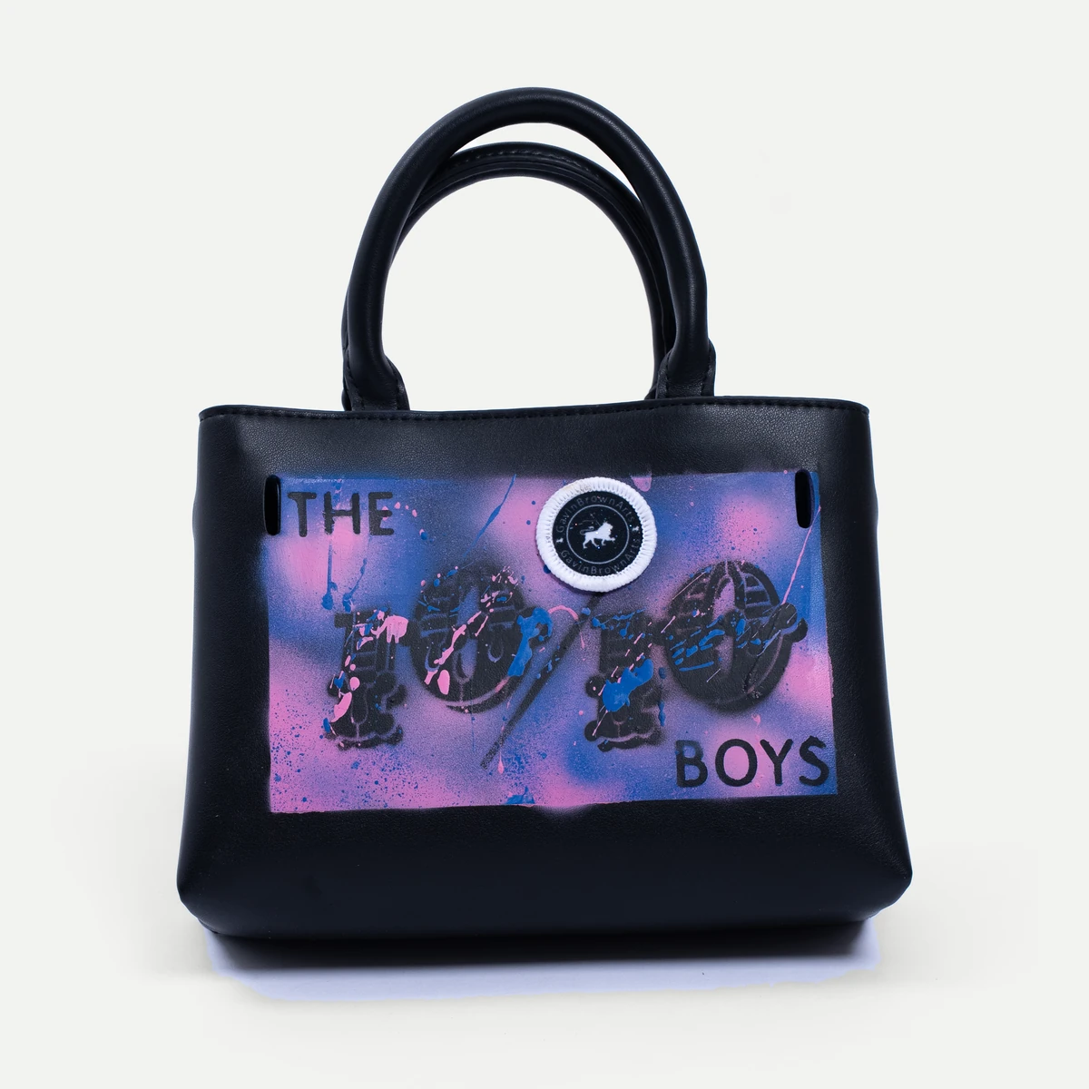 10/10 × ArtLife Medium Box Bag by GavinBrownArt, The 10/10 Boys side in blue and pink 10/10 × ArtLife Medium Box Bag by GavinBrownArt, The 10/10 Boys side in blue and pink