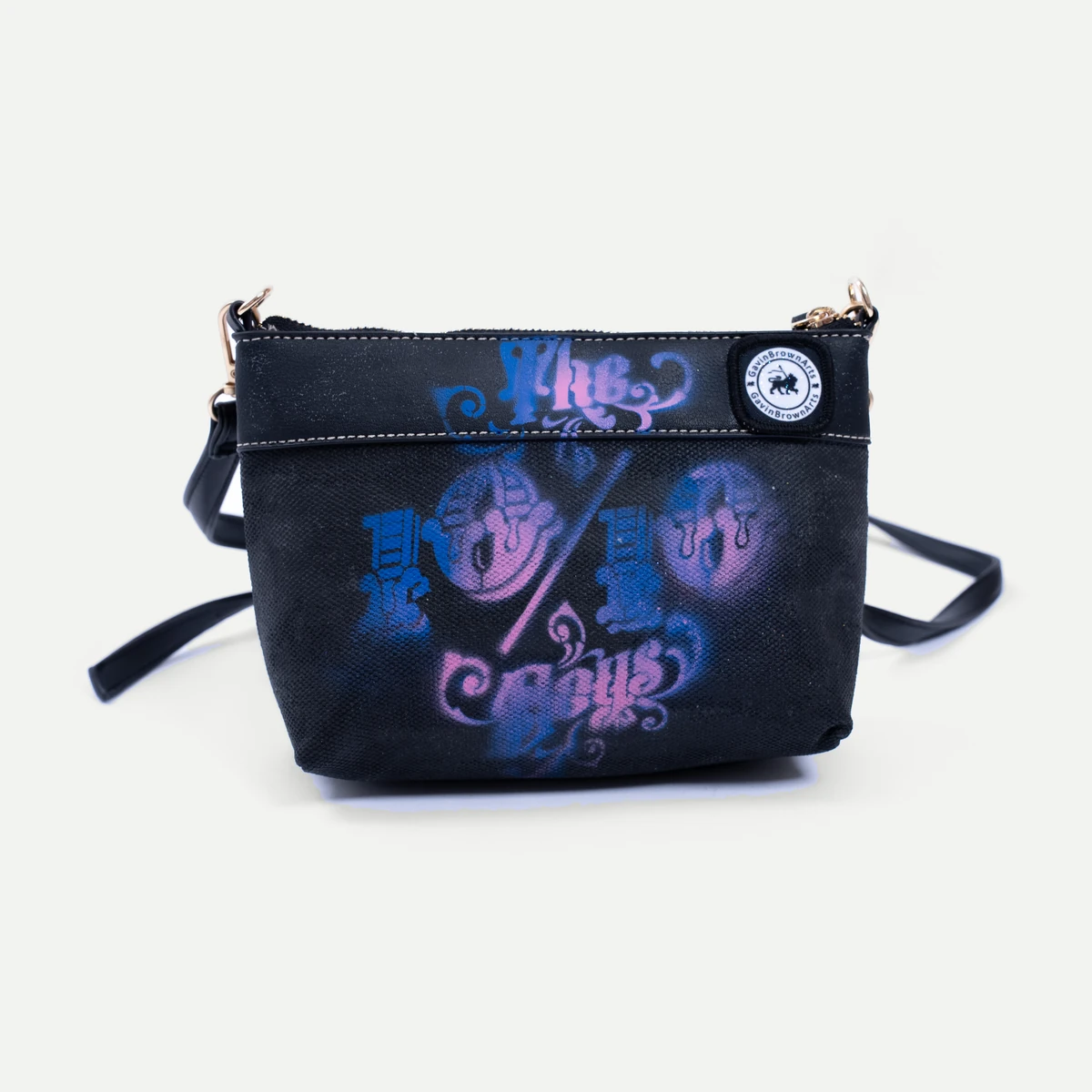 10/10 Small Bag by GavinBrownArt, black with pink and blue sprayed 10/10 Boys artwork, front view 10/10 Small Bag by GavinBrownArt, black with pink and blue sprayed 10/10 Boys artwork, front view