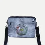 The ArtLife side of the Medium Laptop Bag with the GavinBrownArts lion seal and shoulder strap