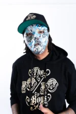 The 10/10 Mask worn with a 10/10 Boys cap and black hoodie